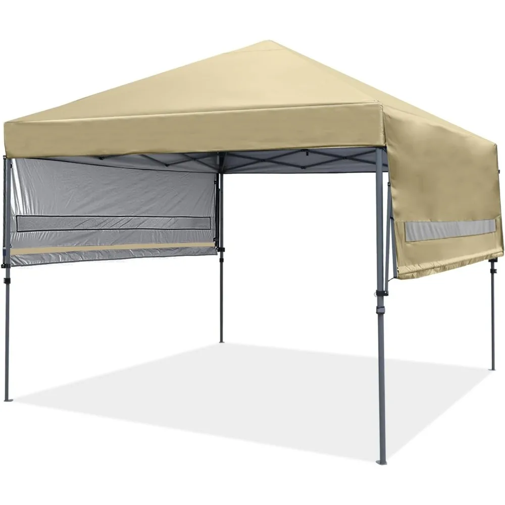 10x10 Pop-up Gazebo Canopy Tent with Double Awnings Beige, Unique Dual Awning Design , Canopy with Adjustable Dual Half Awnings