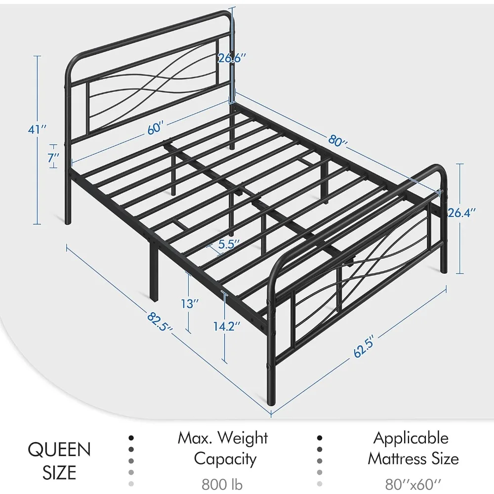 Yaheetech Queen Bed Frames Metal Platform Bed Mattress Foundation with Criss-Cross Design Headboard, Ample Underbed Storage Spac