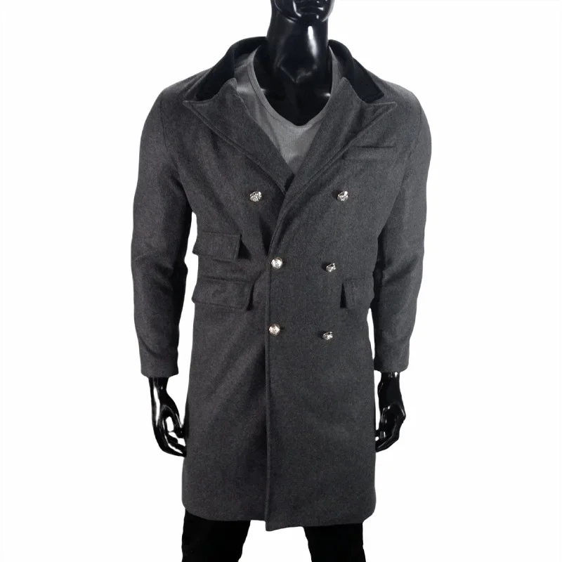 Wool Men Coats Mid Length Coat Blends Wool Open Stitch Turn Down Collar Splice Single Breasted Punk Autumn Winter Jackets