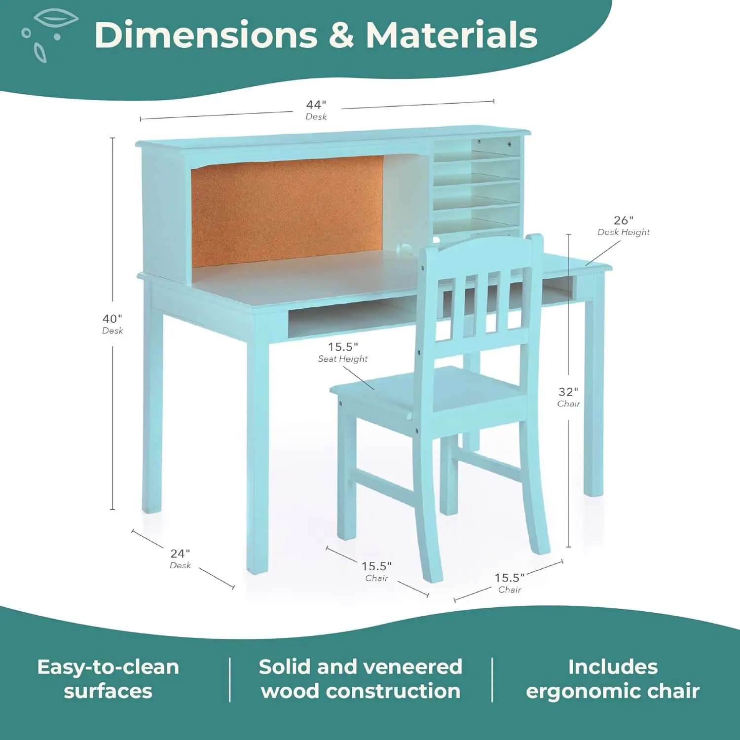 مكتب وسائط للأطفال، مجموعة القفص والكرسي - أزرق مخضر: مكتب دراسة الطالب مع مساحة تخزين، محطة عمل الكمبيوتر |   أثاث غرف النوم الخشبية