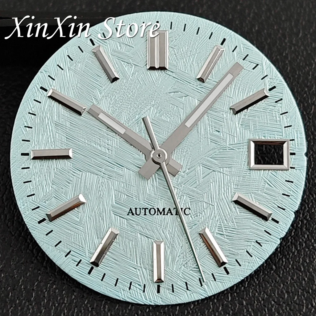 Sky Blue 28.5mm Birch Tree Pattern GS‑Style Dial Complete Set With Hands Luminous Watch Face Compatible with NH35 4R35 Movements