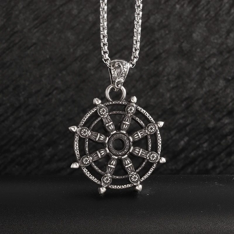 Gothic Norse Mythology Pirate Ship Rudder Compass Pendant Necklace for Men's Retro Punk Trend Cool Jewelry