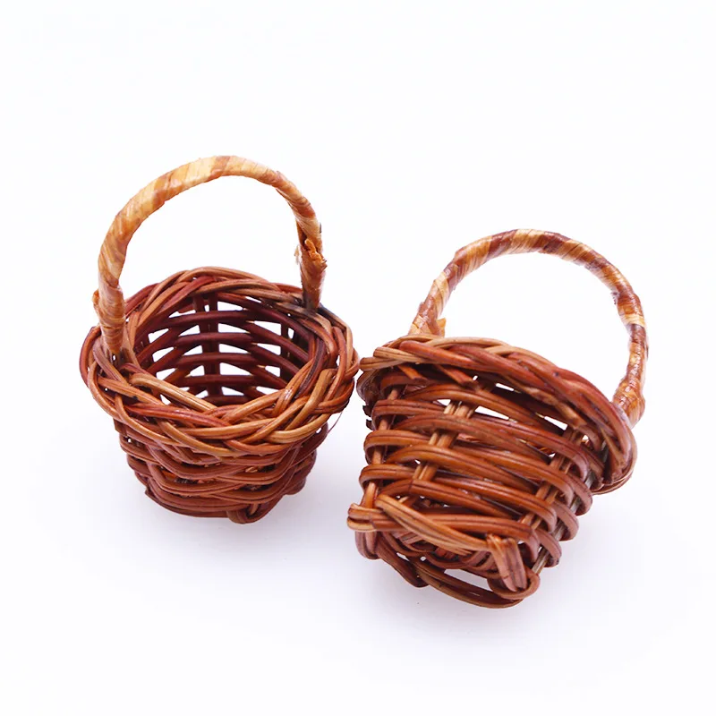 Mini Tengbian Handheld Basket Flower Basket Doll House BJD Miniature Scene Dining Basket Handmade DIY Weaving Decor Accessories