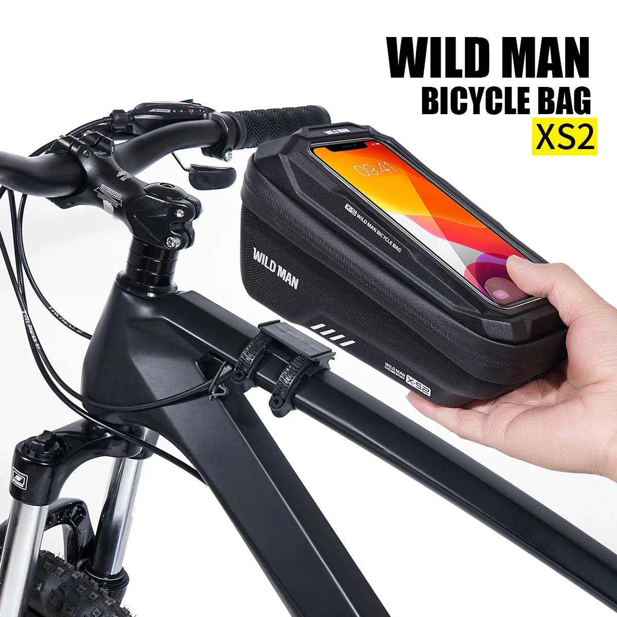 WILD MAN Bicycle Bag EVA Hardshell Mountain Bike Front Beam Bag Riding Rainproof Phone Touch Screen Bag Riding Accessories