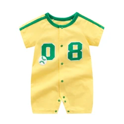 Ropa de verano para recién nacido, mono fino de algodón puro para bebé, traje de gateo de béisbol deportivo de manga corta