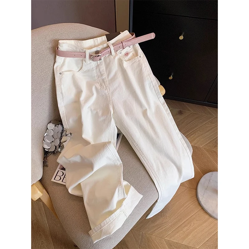 

Женские джинсы с принтом «Белое сердце», весна 2026, новинка, с высокой талией, широкие брюки, повседневные, свободные, модные, на молнии