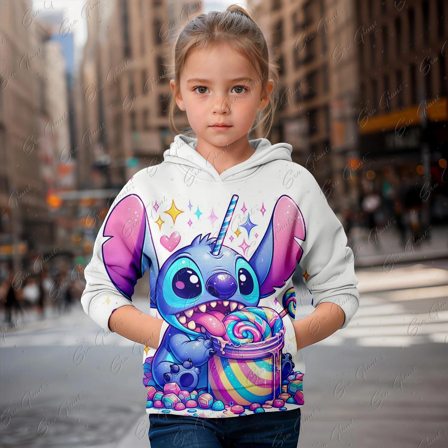 MINISO Cartoon Stitch 3d Print Girls Cute Hoodies Long Sleeve Hooded Sweatshirt Tops Lovely Pullover Spring Autumn New Clothing