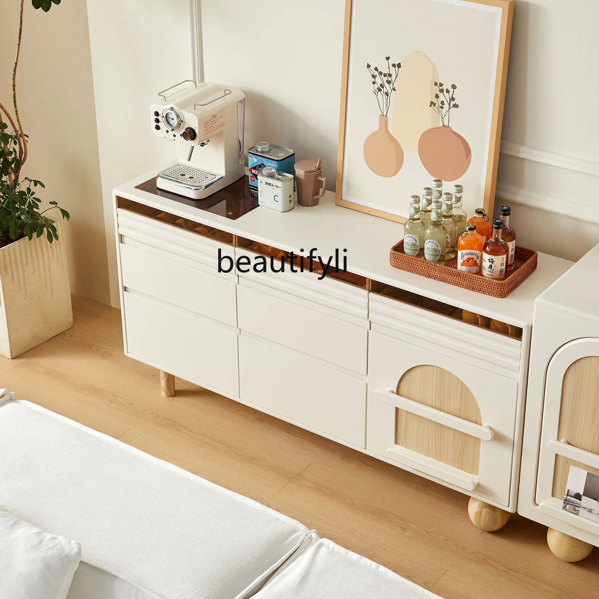 zqSolid Wood Eight Spares Cabinet Living Room Multi-Layer Storage Clothes Closet Sundries Cabinet Locker of Bed End