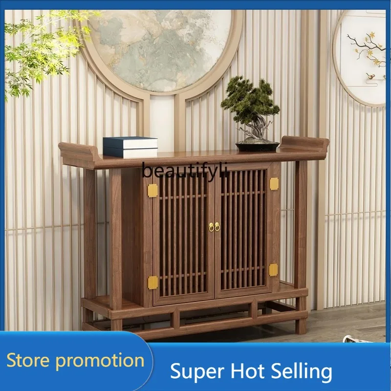 A485 Nuevos deslizadores de entrada de madera maciza de estilo chino, maletas, gabinete de porche estilo Zen, vestíbulo contra la pared, mesa de vista final