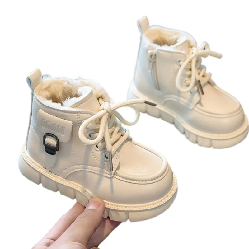 

2025 г., новые зимние детские сапоги для мальчиков, кожаные короткие хлопковые сапоги, бархатные теплые зимние сапоги для девочек, модные повседневные ботинки, размер 21-30