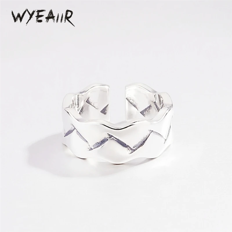 

WYEAIIR стерлингового серебра 925 пробы, креативное ретро-геометрическое кольцо с квадратной рябью, открывающееся кольцо изменяемого размера для женщин, ювелирные изделия