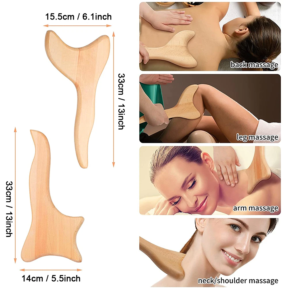 2Pcs/Set GuaSha Scraping Massager Lymphatic Drainage Board Body Care Massage Tool Muscle Relaxing Head,Neck,Back Pain Reduce