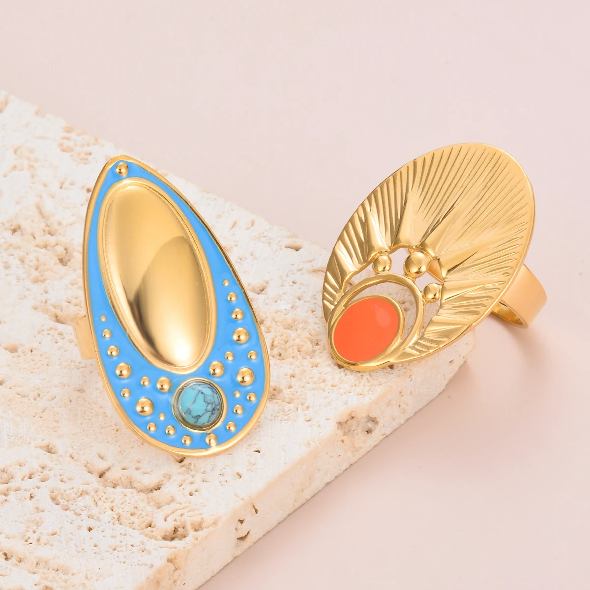 

Gold Color Geometric Oil Dropping Stainless Steel Rings for Women Fashion Vintage Retro Water Dropping Party Jewelry Gifts