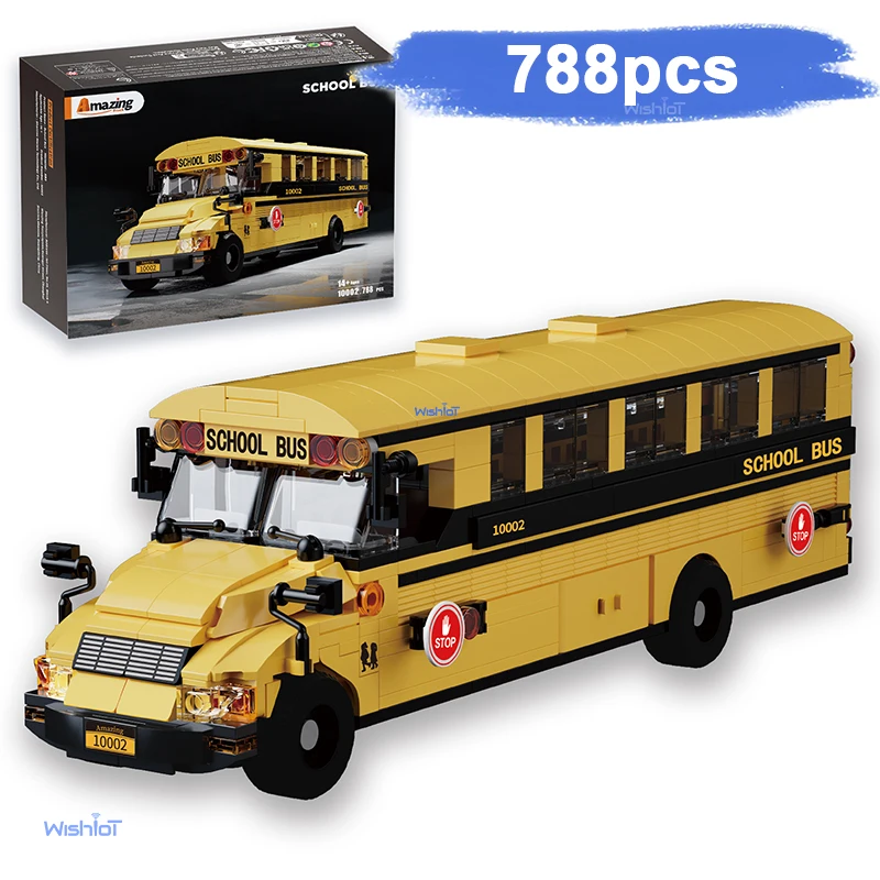 10002 Classic Yellow American School Bus Model 788pcs Building Blocks Kit Assembled Toys for Kid Creativity Birthday Gifts