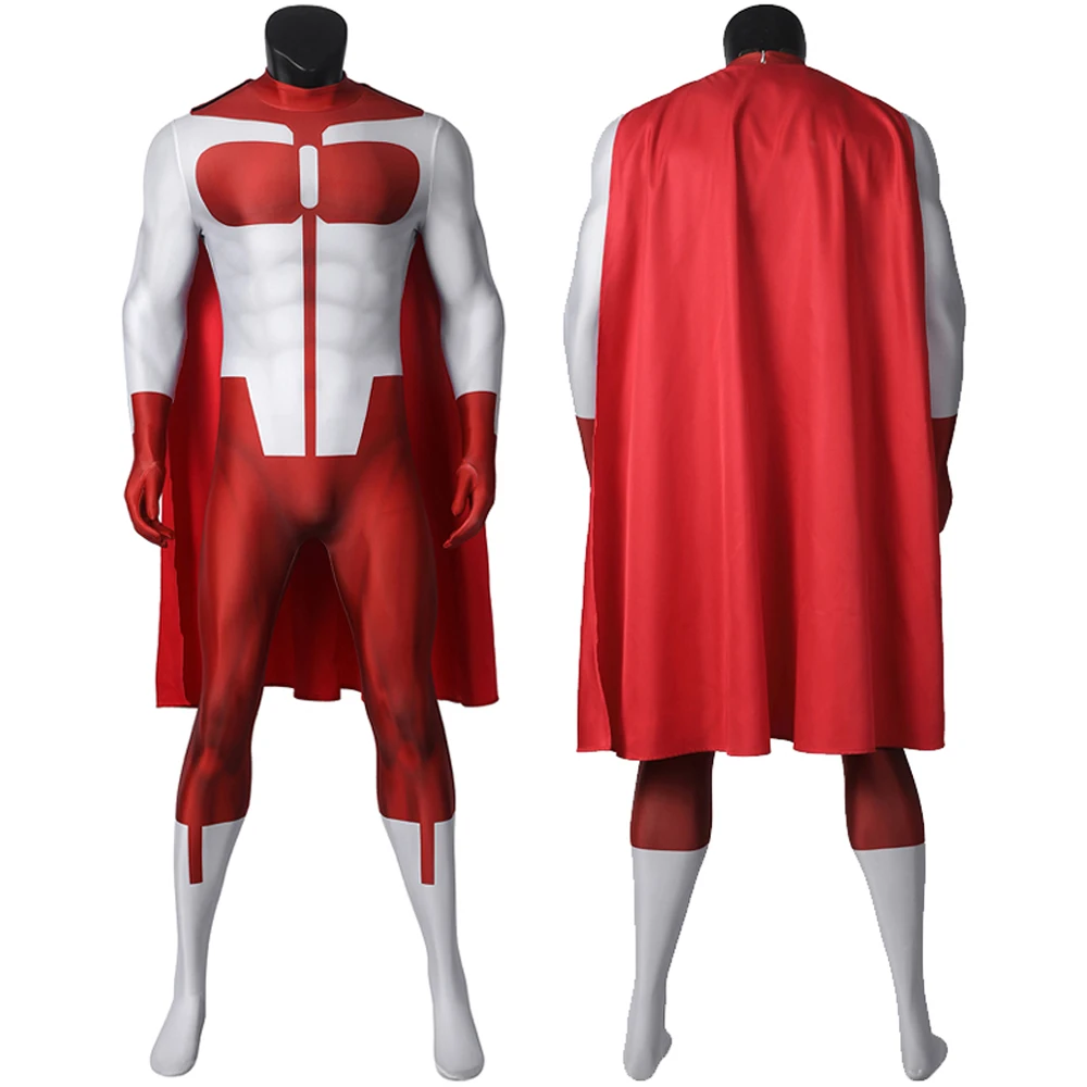 

Omni-Man Cosplay Nolan Grayson Bodysuit Halloween Carnival Superhero 3D Printing Jumpsuit Men Spandex Zentai With Red Cloak