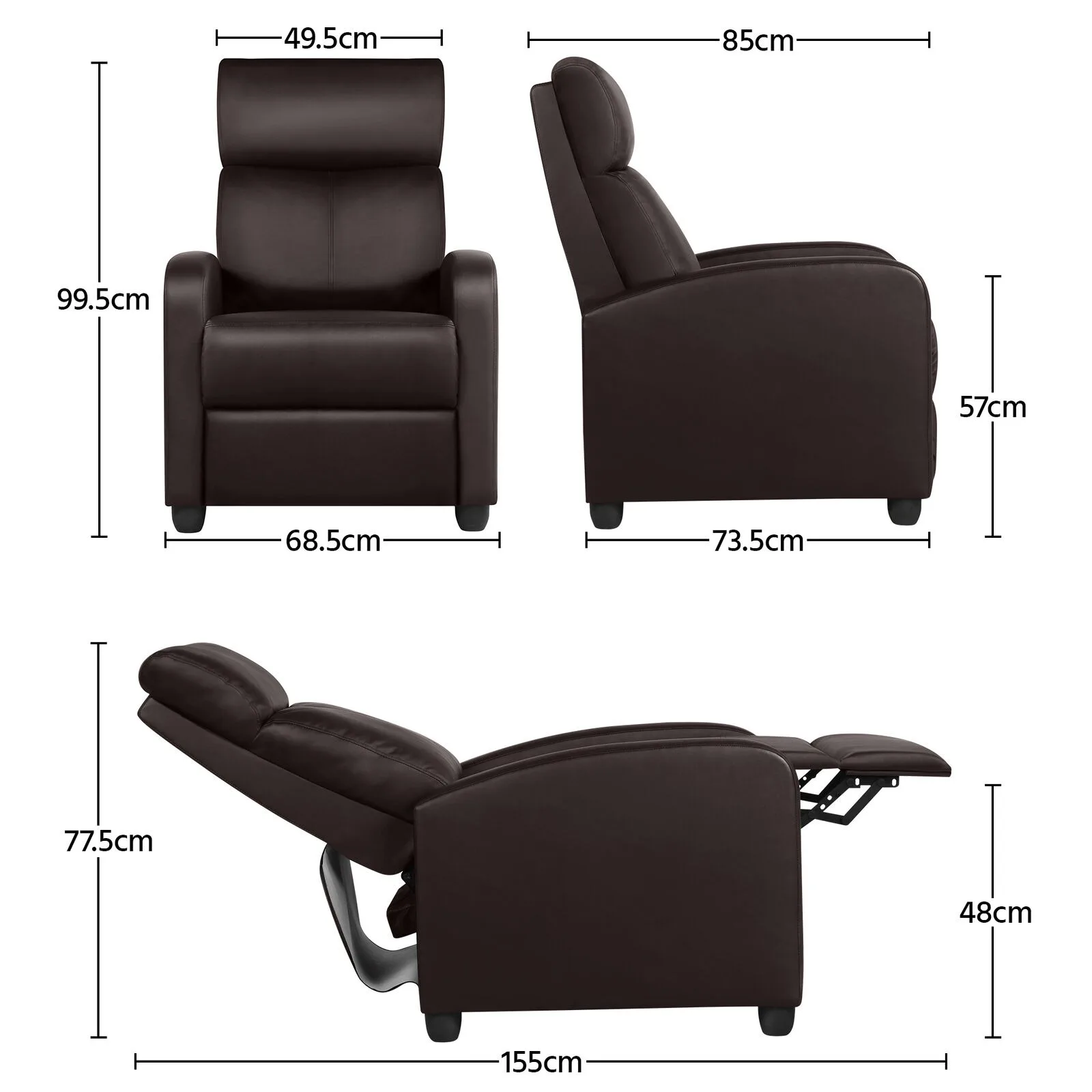 US  Recliner Chairs Single Modern Reclining Sofas Home Theater Seating Club Chairs