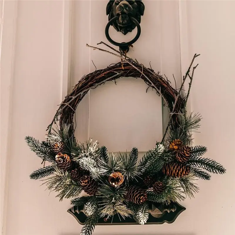 AWAH Front Door Wall Hanging 12 Inch 4-Pack Natural Grapevine Rattan Wreaths, For DIY Christmas Crafts Vine