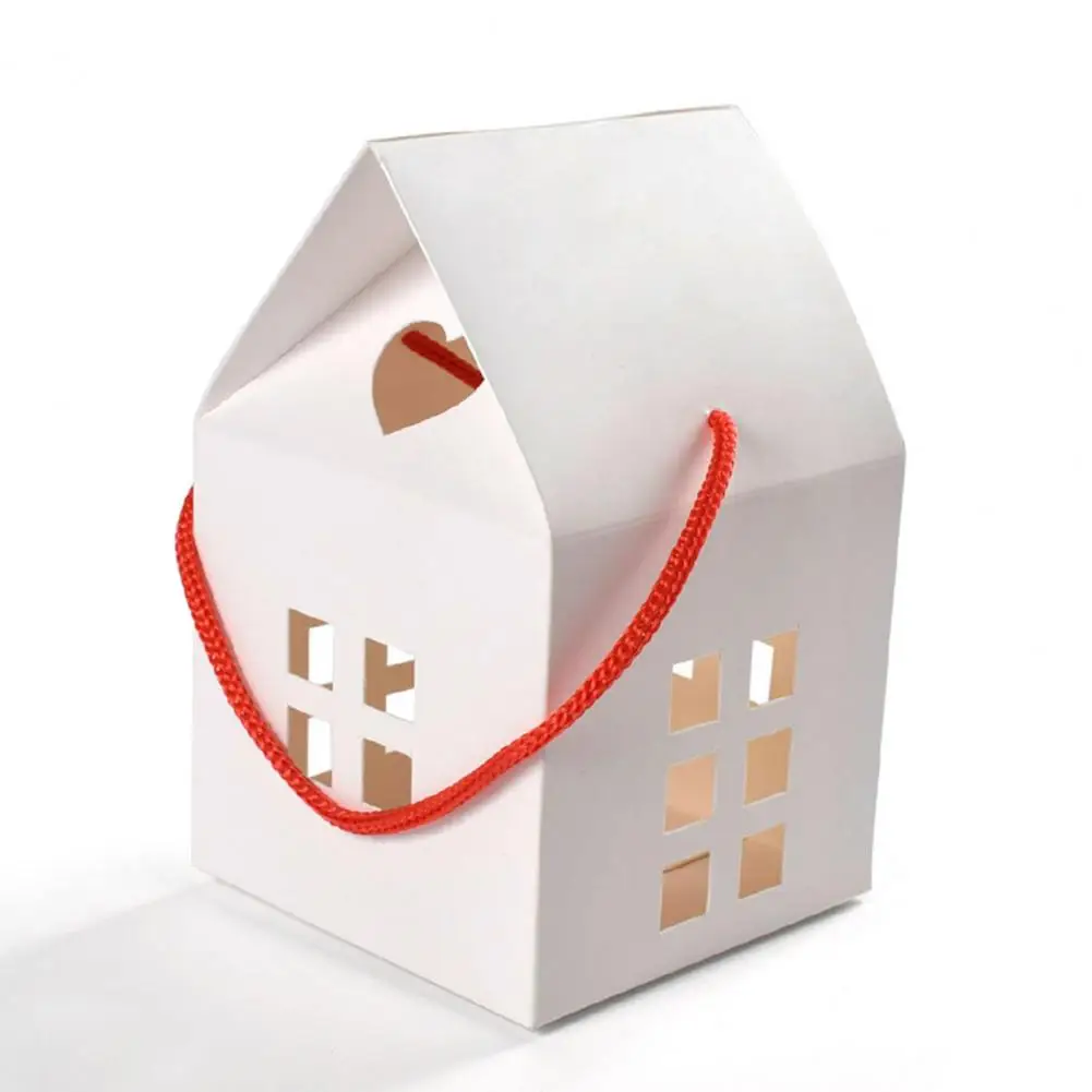 Holiday Souvenir Containers 10pcs House Shape Cardboard Candy Boxes with Hollow Window Portable Rope Gift Containers for Small