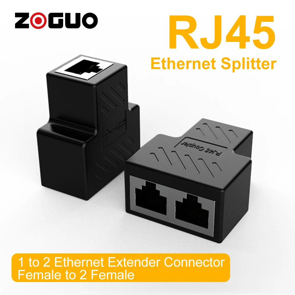 ZOGUO RJ45 Ethernet Splitter 1 to 2 Ethernet Connector 8P8C Extender LAN Coupler Network Splitter for Laptop Docking Station