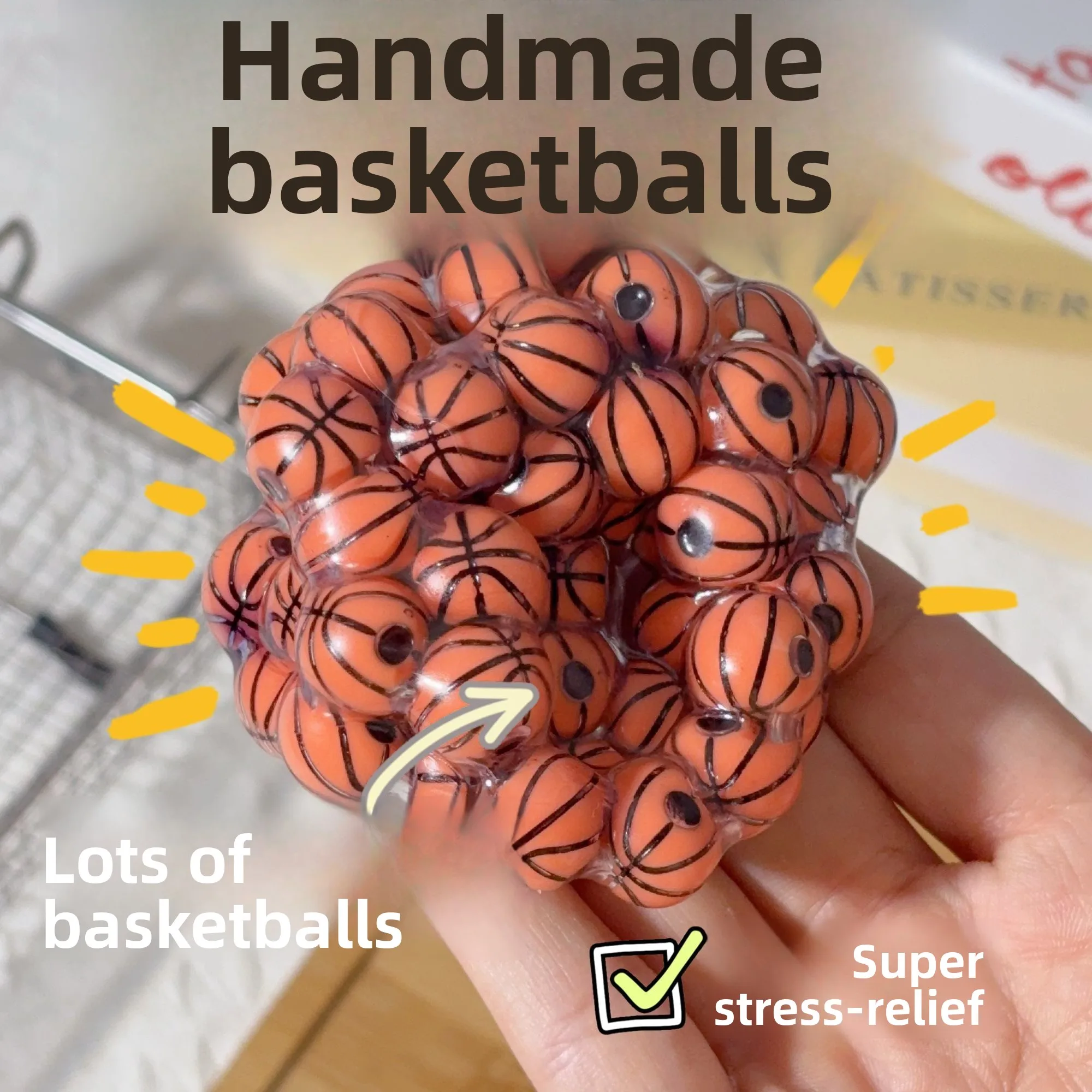 Creative Baskeall Str Relief Toy Handmade Basketball Craft Balls Loud Ball Fun Plaything Noisy Balls Squeeze Stress Relief Toys