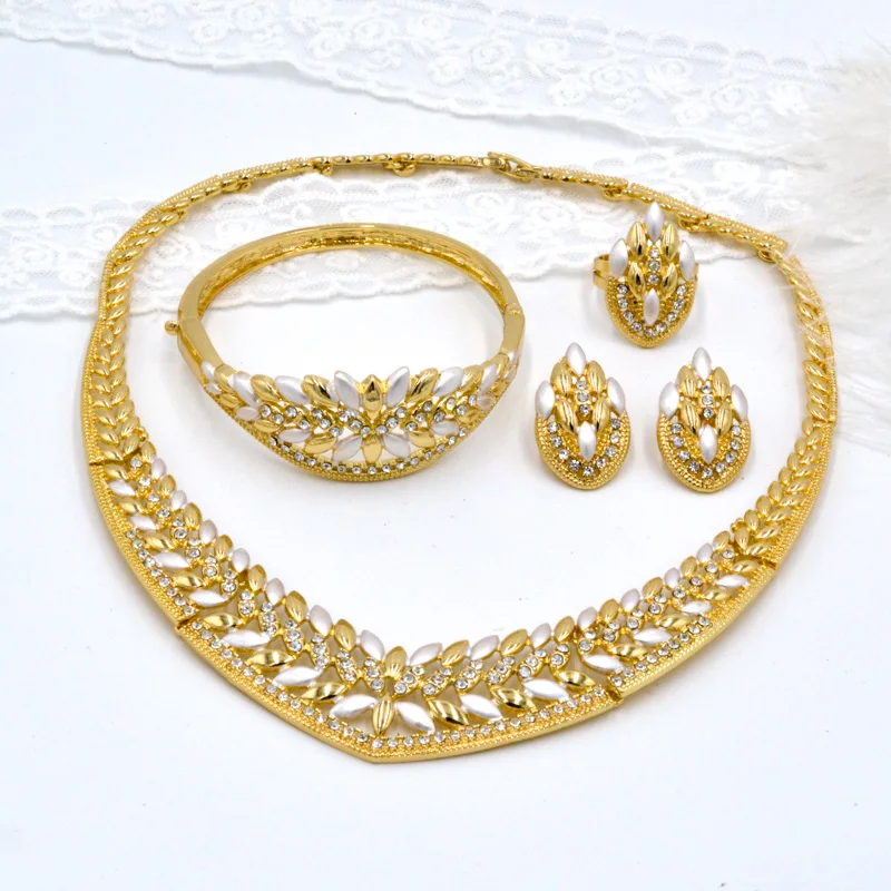 ZEADear Jewelry Sets Luxury 18K Gold Plated Leaf Shape Necklace Earrings Bracelet Ring Dubai African Wedding Jewellery Gift