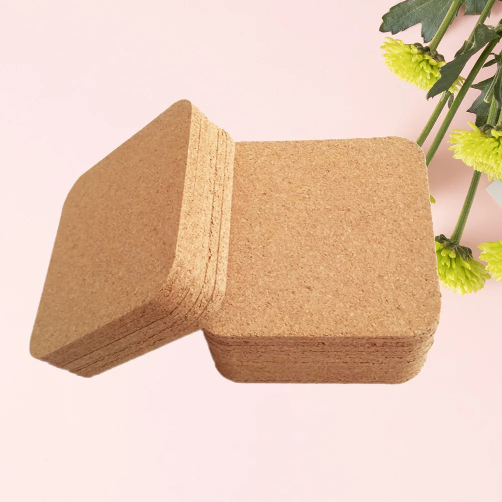 

10pcs Square Wooden Coaster Natural Cork Anti-Slip Heat Insulation Table Mat For Dining Coffee Cup Protection Yellow