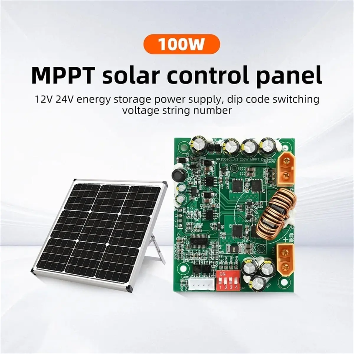 100W MPPT Solar Controller for 12V and 24V with DIP Switch for Voltage and String Count Selection
