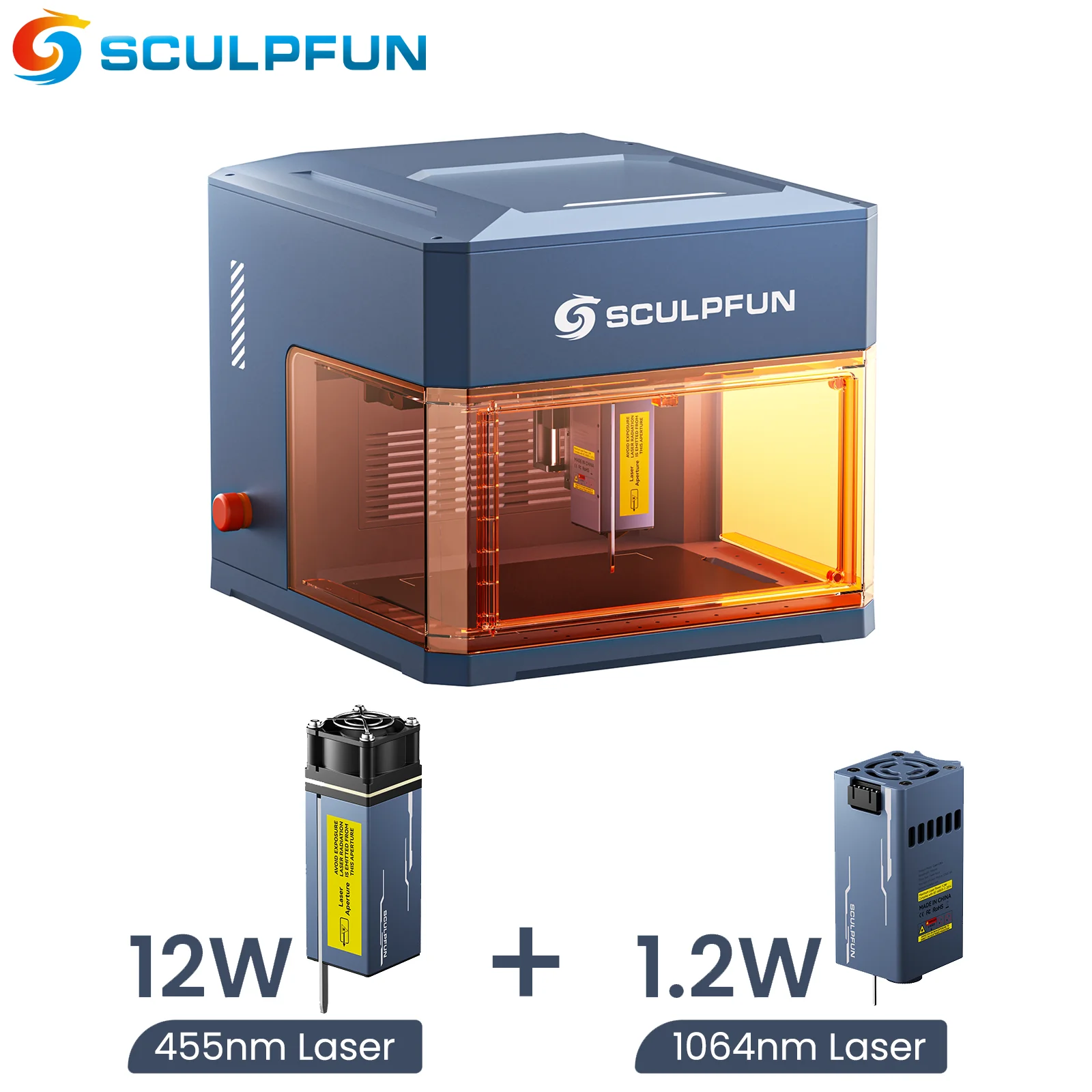 SCULPFUN iCube grabador láser de escritorio Ultra Dual 12W + 1,2 W máquina cortadora de grabado láser 150*130MM grabador Cnc para madera