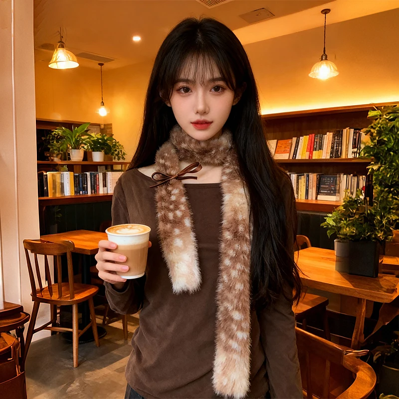 

Милый зимний меховой шарф из искусственного меха с имитацией оленя, теплая шаль, рождественский декоративный костюм для выступлений, плюшевый теплый шарф с длинной шеей