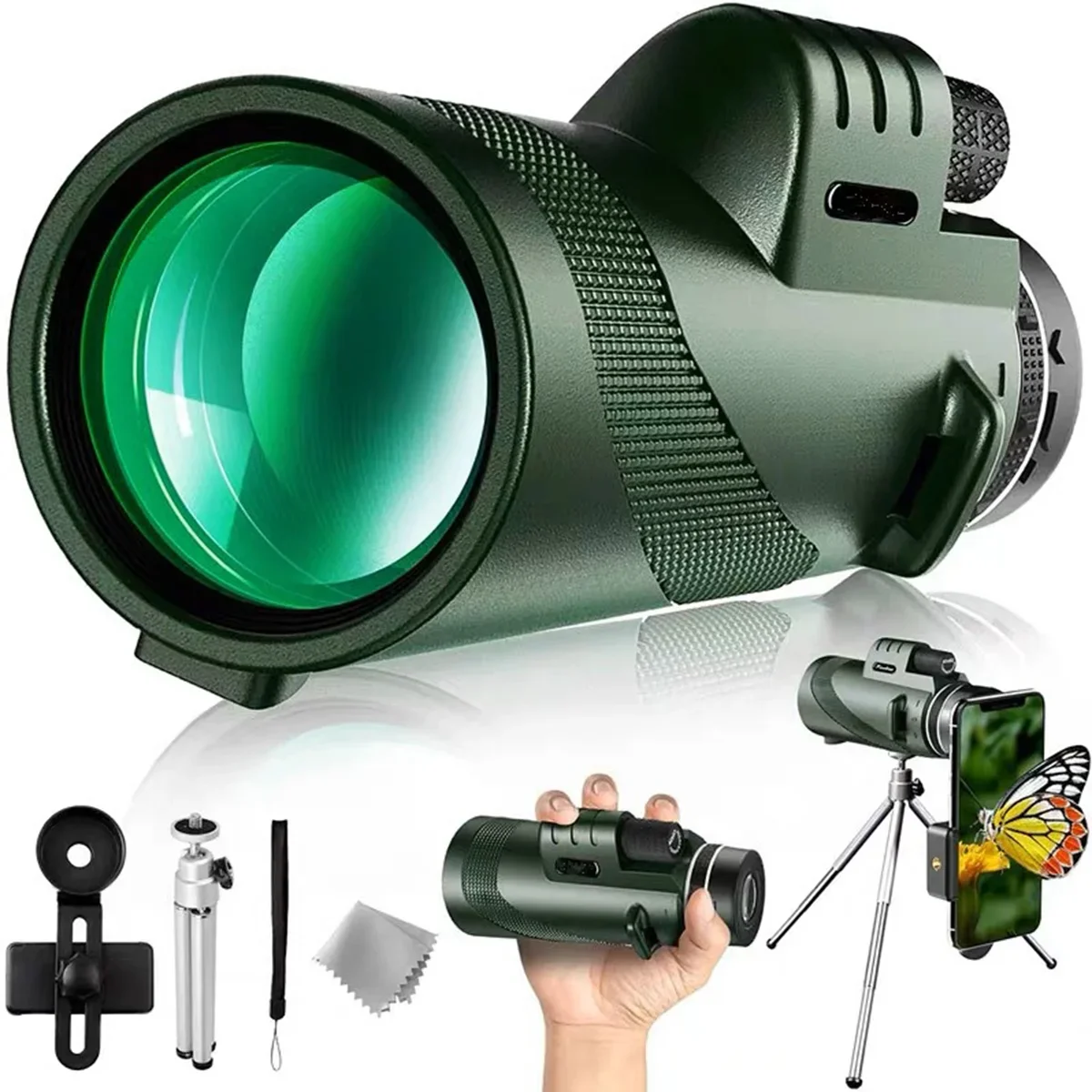 Mobile Phone Lens HD Portable Outdoor Travel Monocular Field of View 131m/1000m 10X Magnification WIth Photo Clamp + Tripod