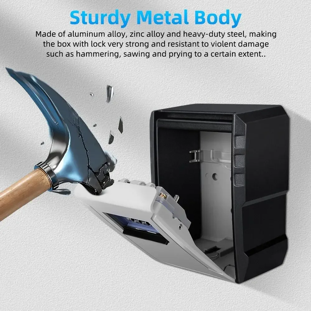 Alloy Key Lock Box Weatherproof Resettable 4 Digit Combination Key Storage Box Wall Mount Password Protected