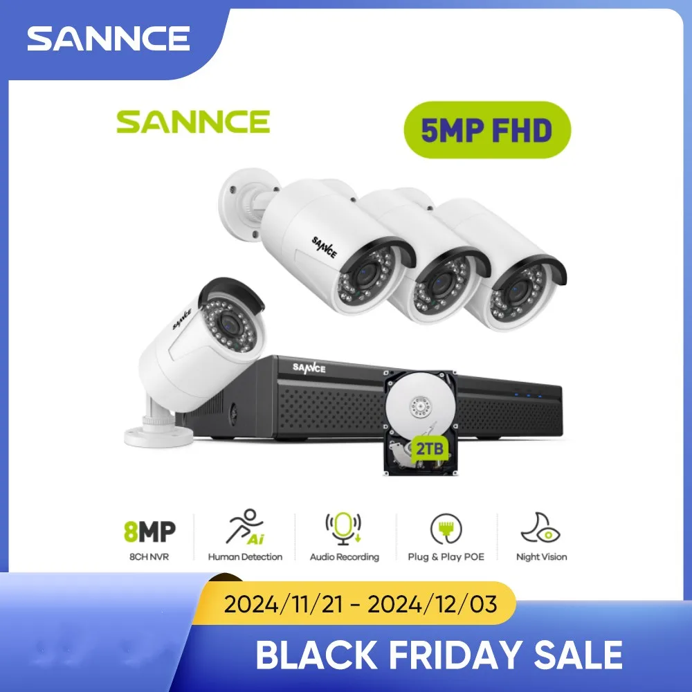 SANNCE 5MP POE Video Surveillance System Set 8CH 8MP NVR System CCTV Security Outdoor 5MP IP Cameras Surveillance Kit