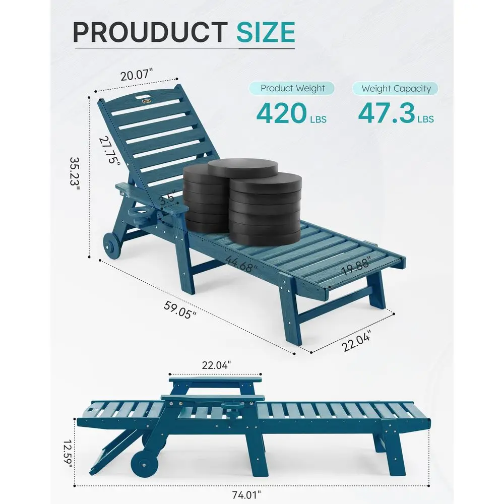 

Lounge Chair Outdoor with Wheels, Oversize Patio Lounge Chairs with Wood Texture, 6Position Plastic Lounge Chairs for Poolside,
