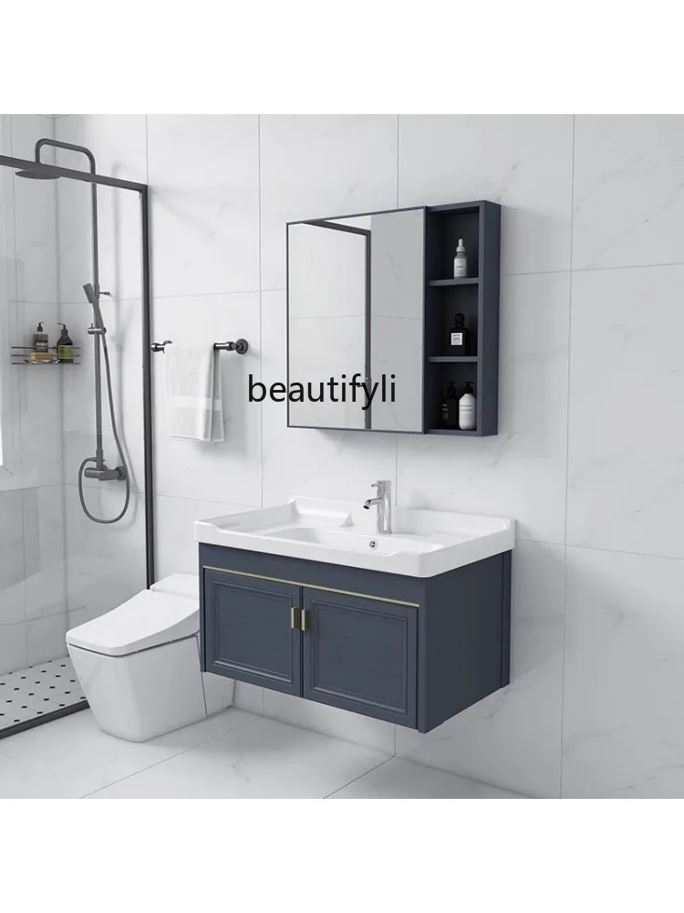 Alumimum Bathroom Cabinet All-in-One Cabinet Small Apartment Combination Set Bathroom Aluminum Alloy Mirror Cabinet Washstand