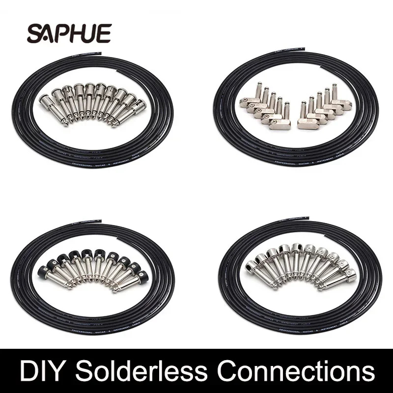 

SAPHUE DIY Guitar Solder-free Pedal Patch Cable Board Copper Cable Kit Set 10ft 10 Strait Audio Solderless 6.35 Mono Jacks