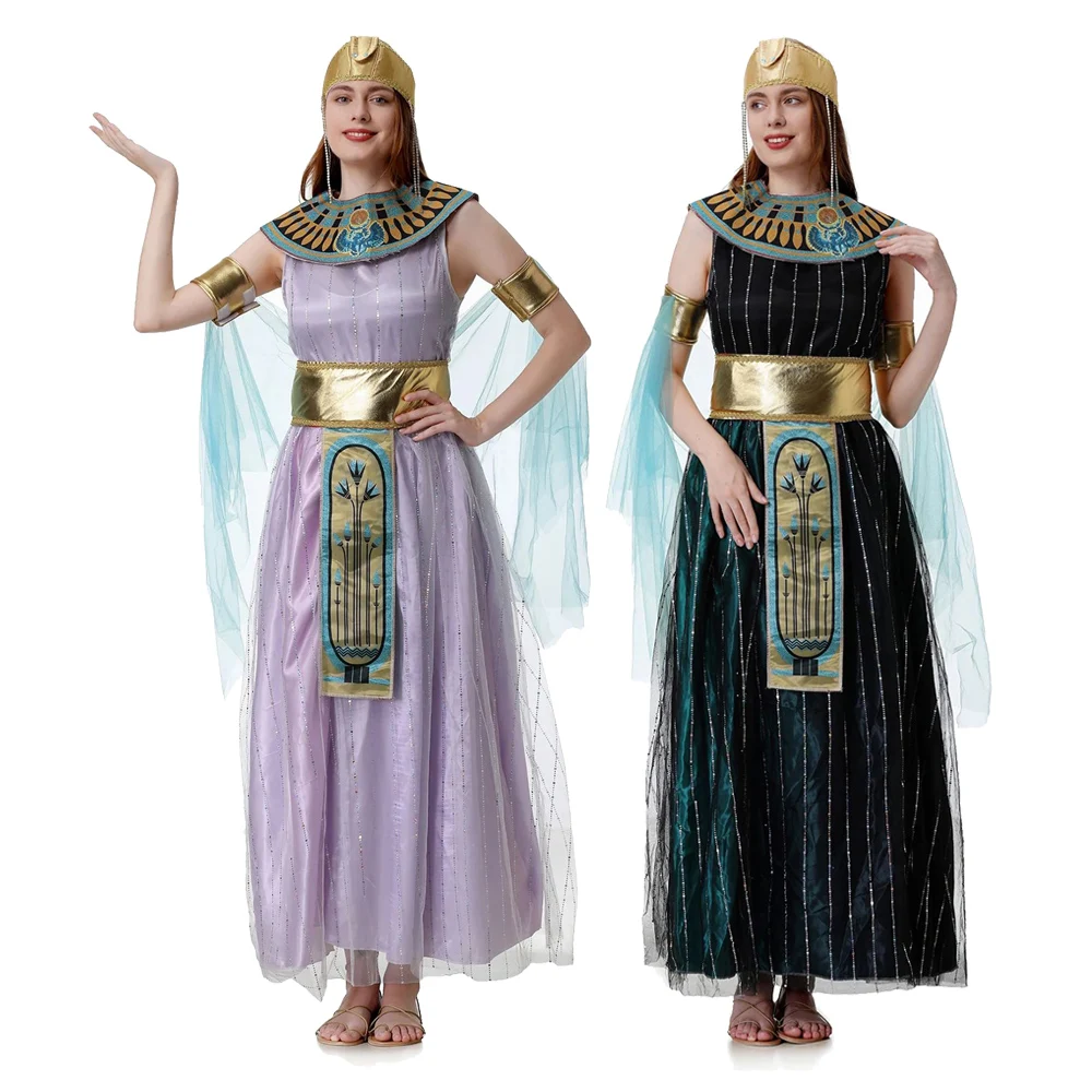 

Woman Sexy Ancient Cleopatra Dress Greek Goddess Arab Princess Seduction Belly Dancer Long Dress Halloween Cosplay Party Costume