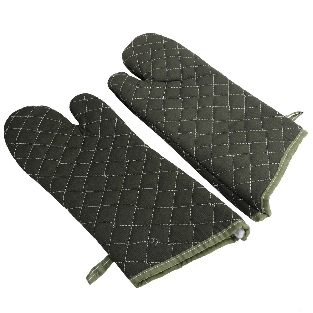 2PCS Durable Canvas +Cotton Oven Mitt Thickened Extra Long Kitchen Baking Glove Anti Scald Quilted Heat Insulation Glove Kitchen