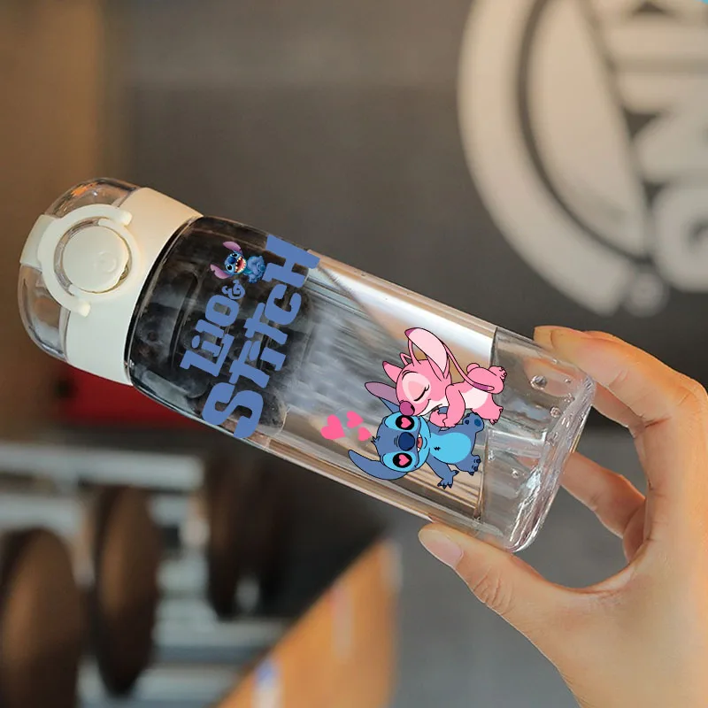 Disney Stitch Portable Portable Plastic Drinking Straw Cute Stitch Children Student Cup Boy Girl Handheld Water Cup Bottle Giift