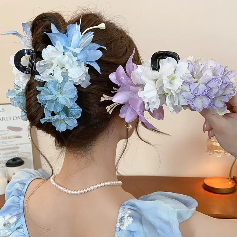 مشابك شعر على شكل زهرة من نسيج الجنية الفائقة للنساء، مشبك سمك القرش الحلو الملون، مشابك على الطراز الرعوي، إكسسوارات ساحرة #1