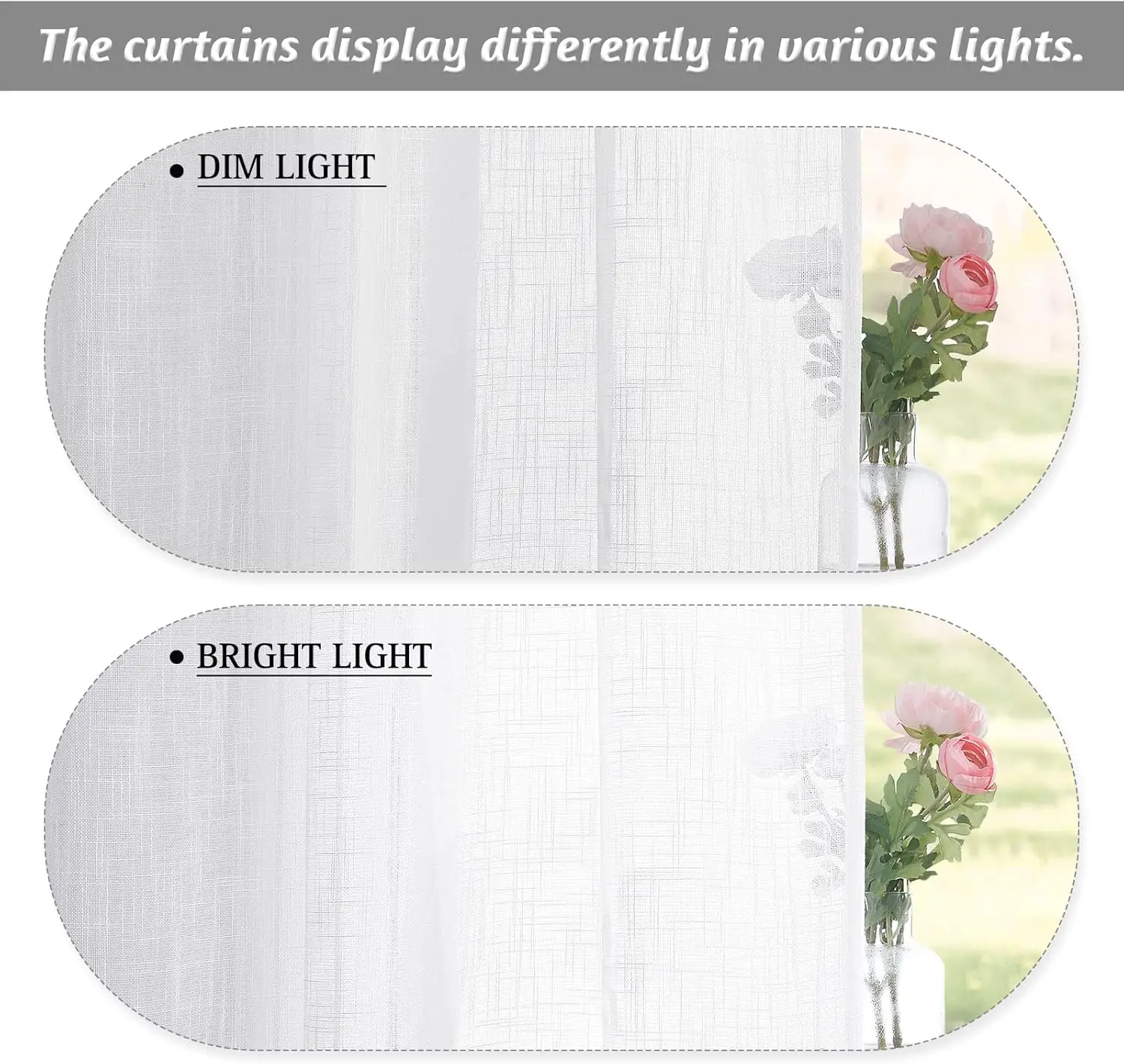 2 Panels Semi Sheer Curtains Linen Texture Sheer Window Drapes Light Filtering Translucent Panels for Bedroom Living Room Patio