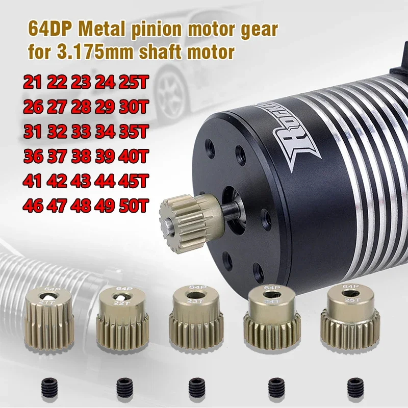 SURPASS HOBBY 5PCS 32DP 48DP 64DP M0.6 M0.8 Motor Gear Metal Pinion 12T-50T for 1/10 1/12 RC Car 3.175mm Shaft Motor 540 3650