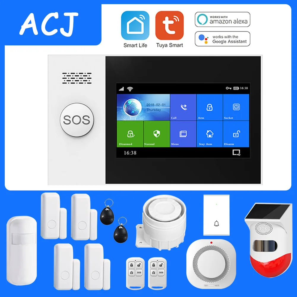 Tuya Wireless WIFI GSM PG-107 Home Burglar Alarm System Set PIR Motion Sensor Door Sensor Security Alarm Kit APP Control