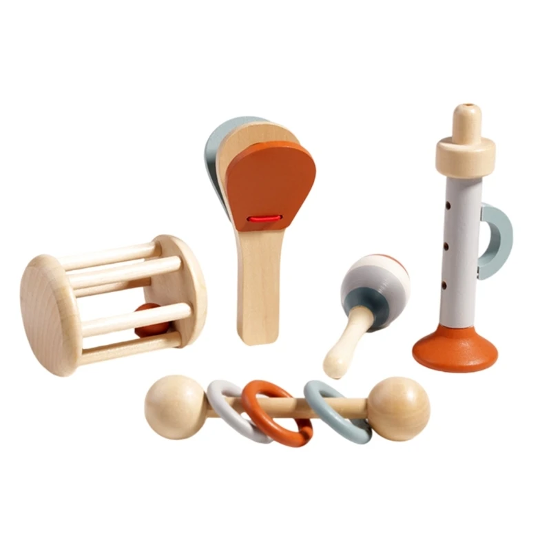 5 pçs instrumento música brinquedo para crianças pré-escolares castanet handbell maraca música brinquedo percussão playset