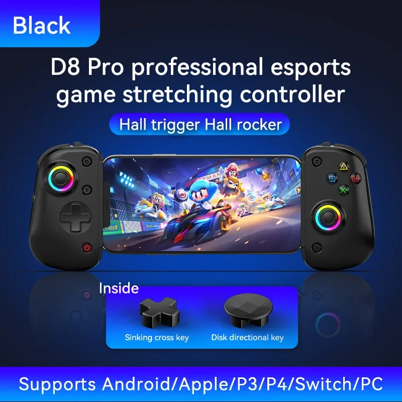 HOT BSP D8 PRO RGB Tablet Controller Wireless Handle For Switch Game Bluetooth Stretching Joystick For P3 P4 Android IOS Gamepad