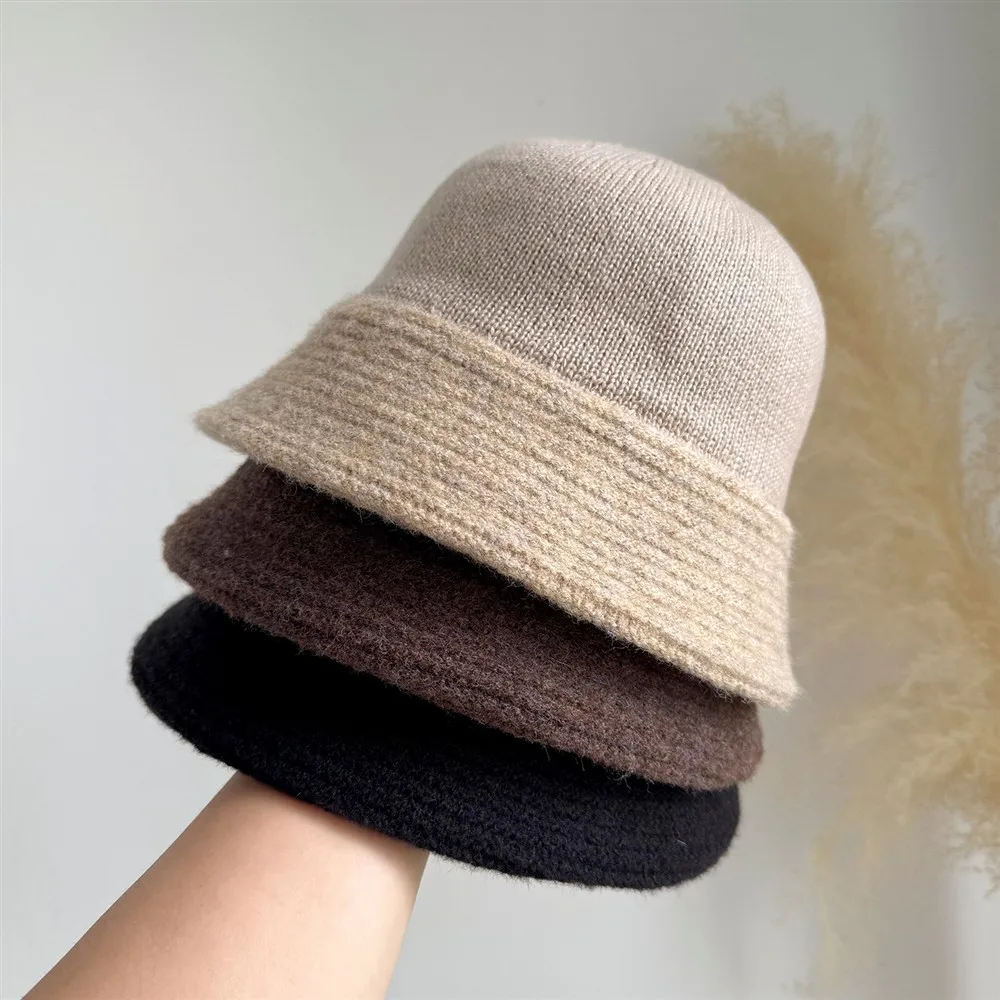 Women's Minimalist Knitted Fisherman's Hat Autumn/winter Plain-coloured Casual Bucket Hat Warm Bucket Hat