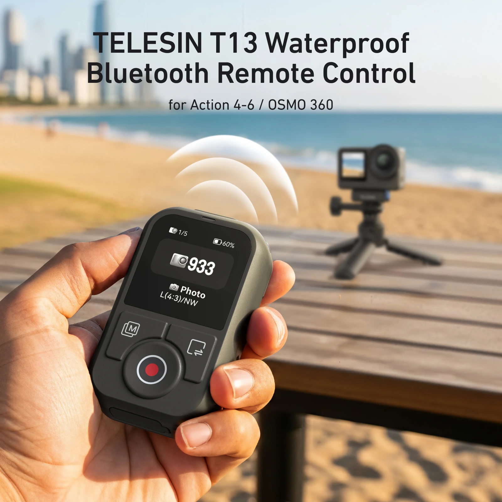 

TELESIN 60M Bluetooth Remote Control For DJI OSMO Action 6 5pro 4 OSMO 360 With Wrist Strap Screen Display For DJI Action 4 5 6