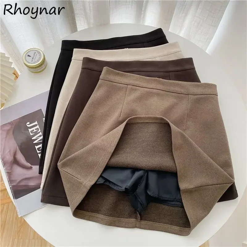 

Skirts Women Pure Basic Feminino Trendy Ins Autumn Elegant Vintage Mini Tender Korean Version Simple Slim Empire Design Faldas