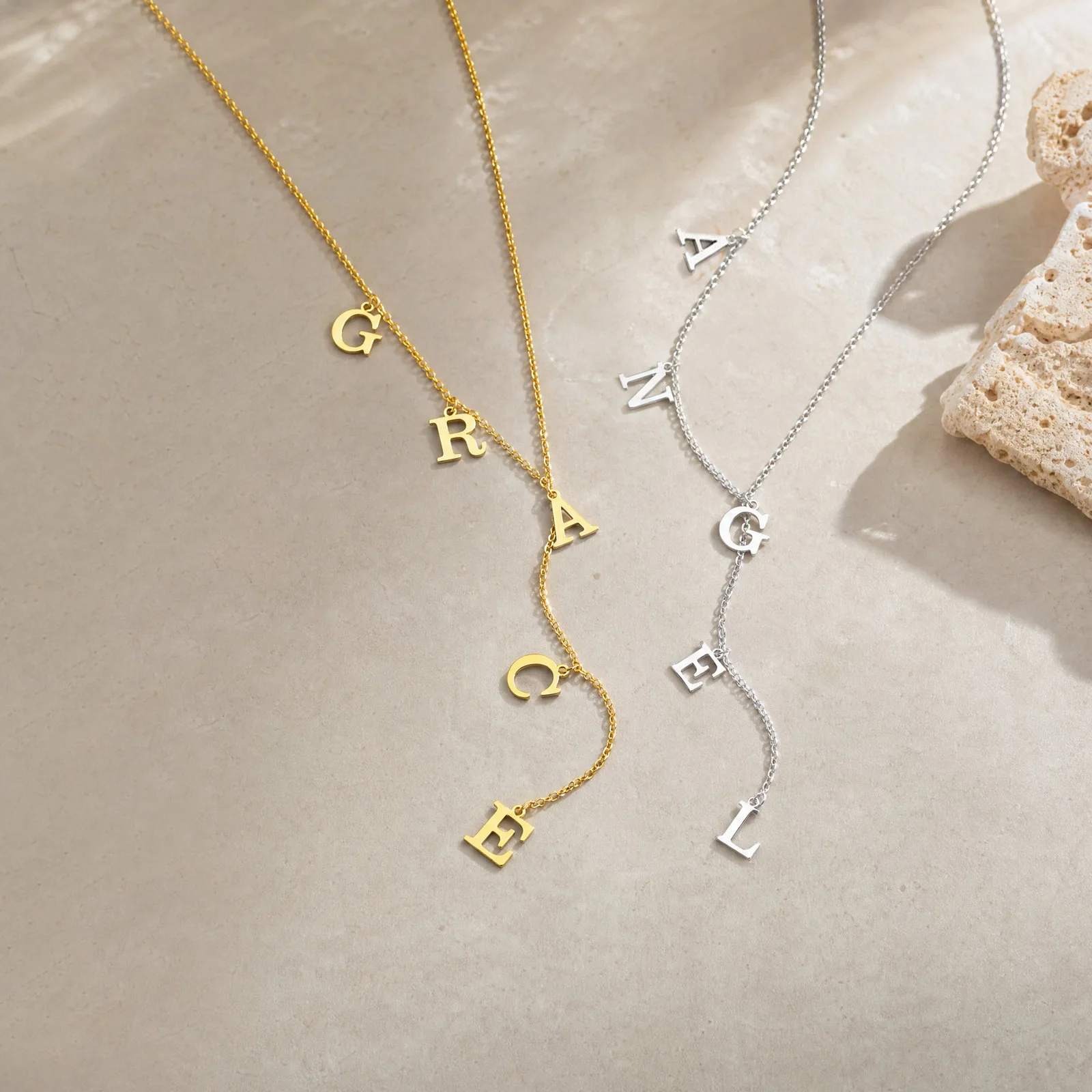 Collar con Nombre Personalizado para Mujer, de 1 a 9 Letras, Inicial Personalizada, Chapado en Oro de 18K, Acero Inoxidable, Cadena en Y, Joyería para Colgar al Cuello