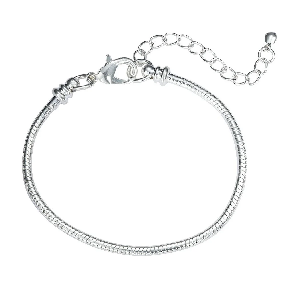 

10 pcs /Lot Silver Plated Tone Snake Chain Charm Bracelets For Big Hole Beads Jewelry DIY PP02