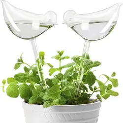 Plant Waterer Self Watering Globes, Bird Shape Hand Blown Clear Aqua Bulbs